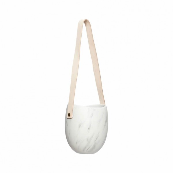 POT W/LEATHER STRAP SINGLE CERAMICS Hanging Pot
